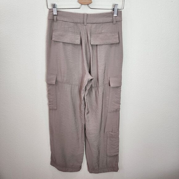 H&M Women Pants 2 Brown Viscose Blend Straight Leg Flat Front Regular Fit Cargo - Picture 3 of 7